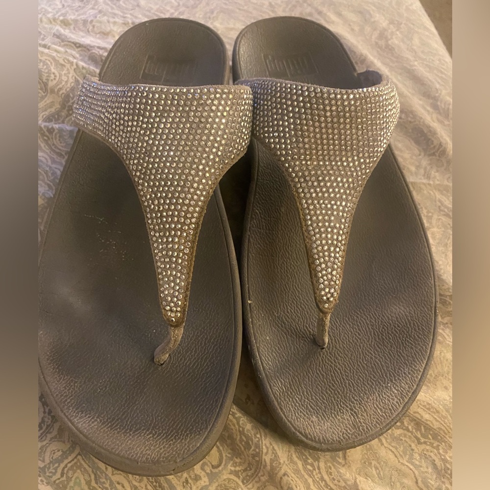 Flip-flops, gray and silver sandals size 8